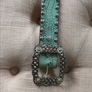 Chic Turquoise Belt with Embellished Silver Buckle